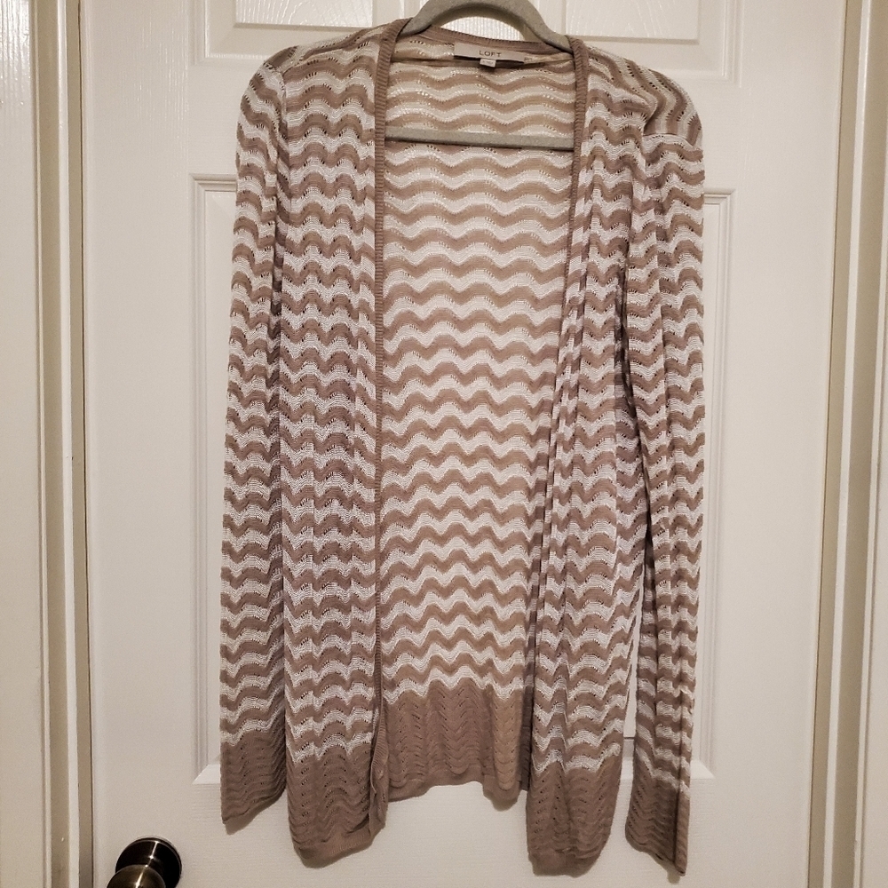 LOFT Ivory Beige Striped Knit Cardigan Sz S